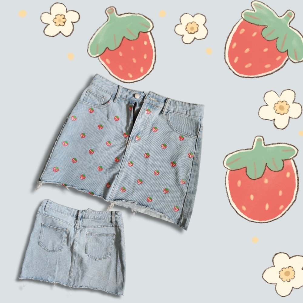 Strawberry denim skirt